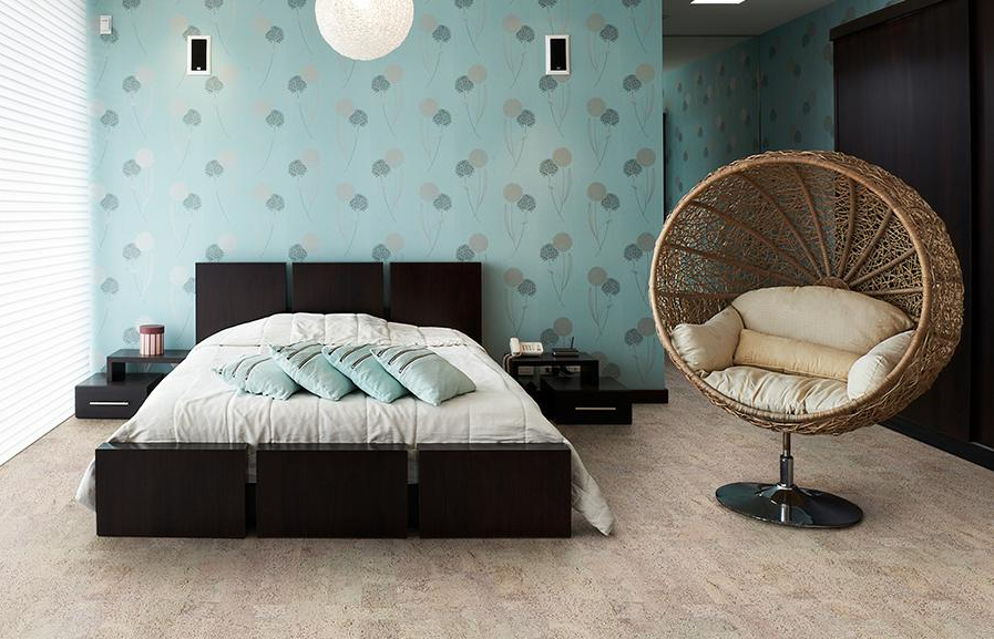 Пробковый пол клеевой Corkstyle Natural Cork Fantasie Creme 915×305×6 фото в интерьере